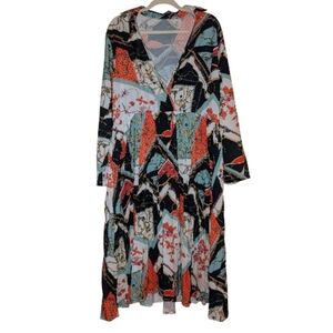 Scarf Print V-Neck Long Sleeve Dress 3XL EUC